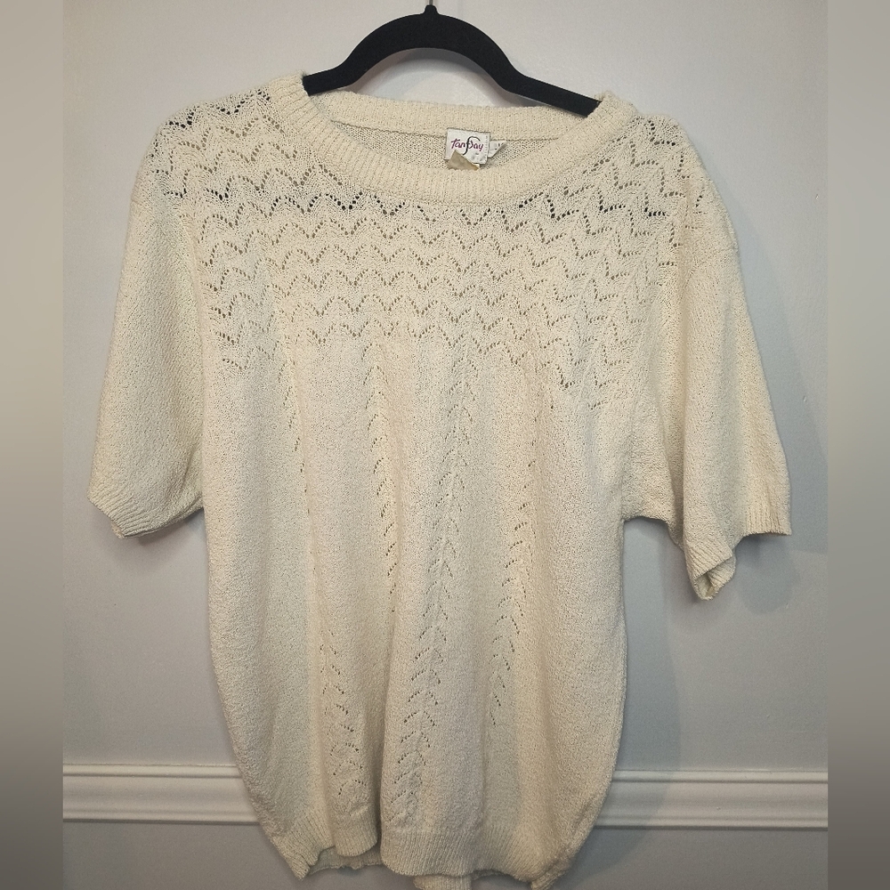 Vtg 90s TanJay Knit Short Sleeve Sweater Top Large